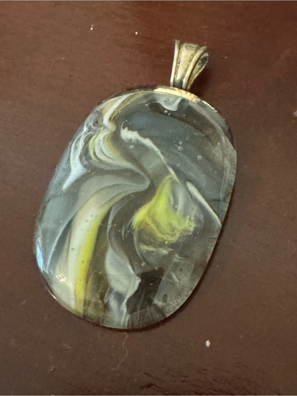 Handmade Fused Glass Pendant • Artisan Abstract Blue Green Yellow Glass